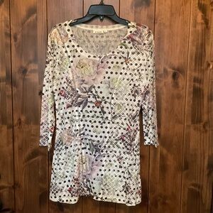 Paris Cream Floral & Black Polka Dot Top